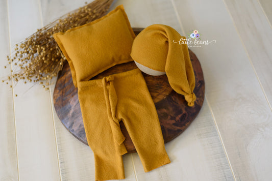 Mustard Newborn Sleepy Hat, Pants, or Pillow