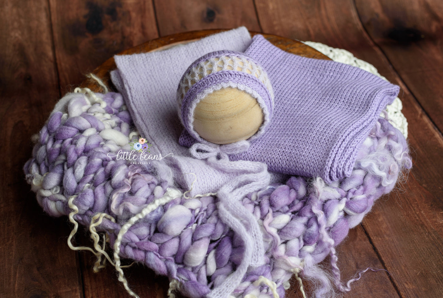 Soft Purple Bonnet, Wraps, and Layer
