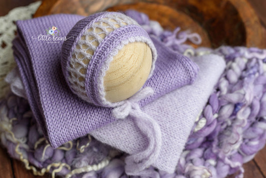 Soft Purple Bonnet, Wraps, and Layer