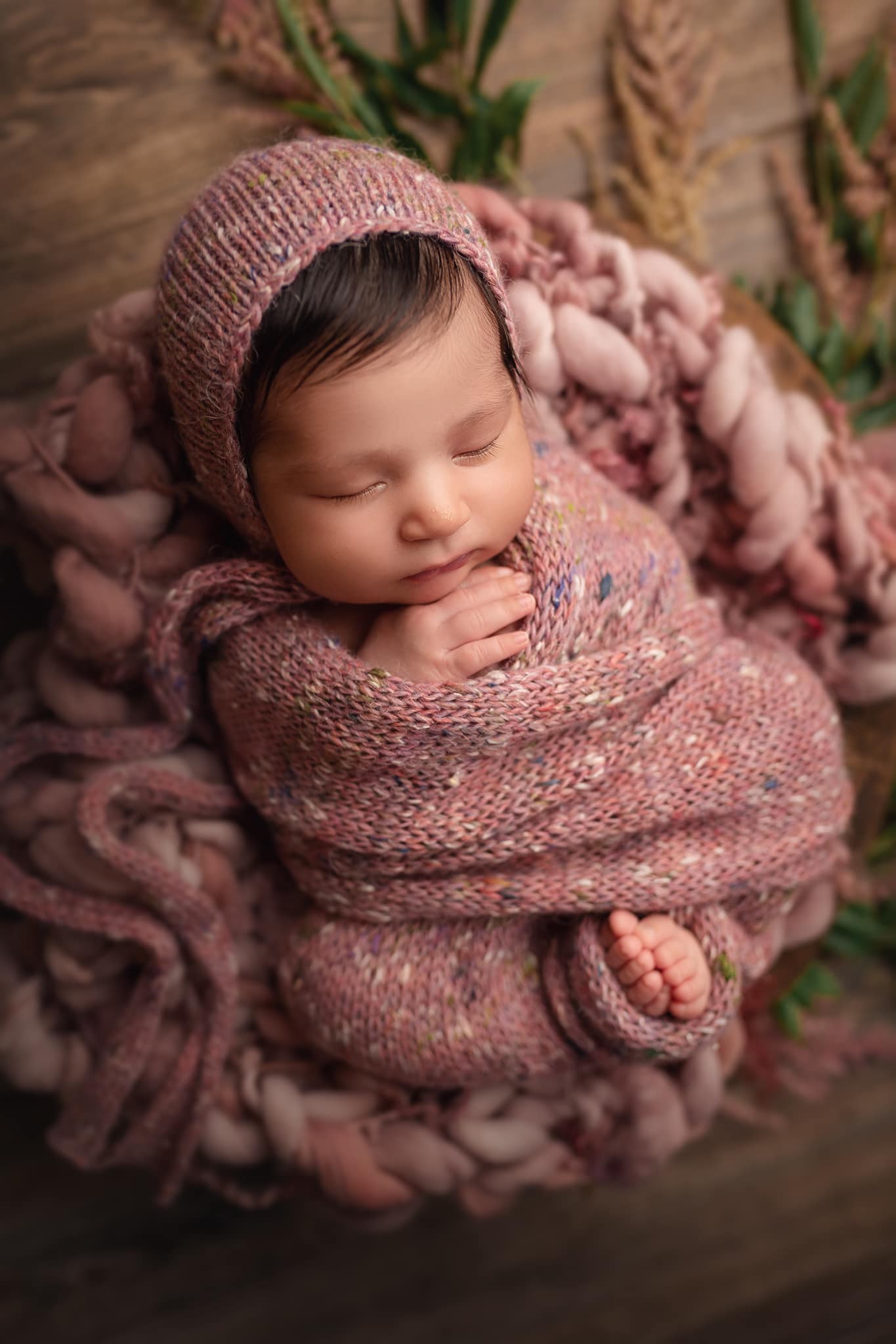 Newborn Tweed Pink Bonnet and Wrap