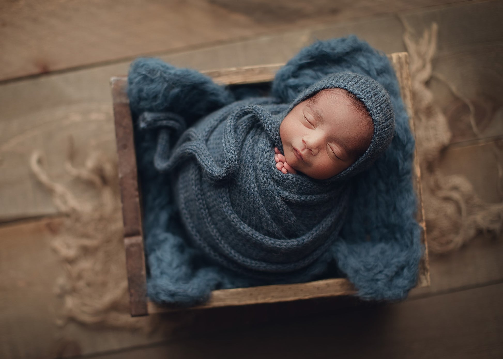 Newborn Photography Props Denim Bonnet Wrap and Layer