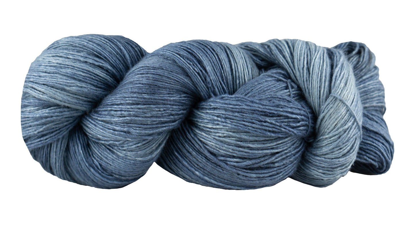 Hand-dyed merino and silk wool yarn fingering weight - Manos del Uruguay Fino in denim blue.
